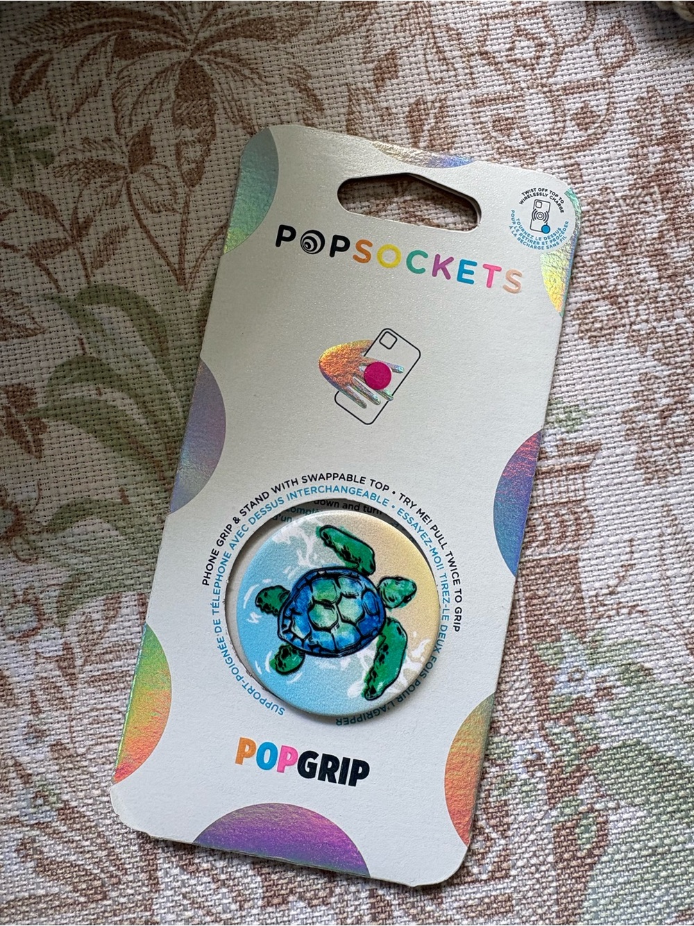 PopSockets PopGrip Phone Grip with Blue & Green Sea Turtle Art